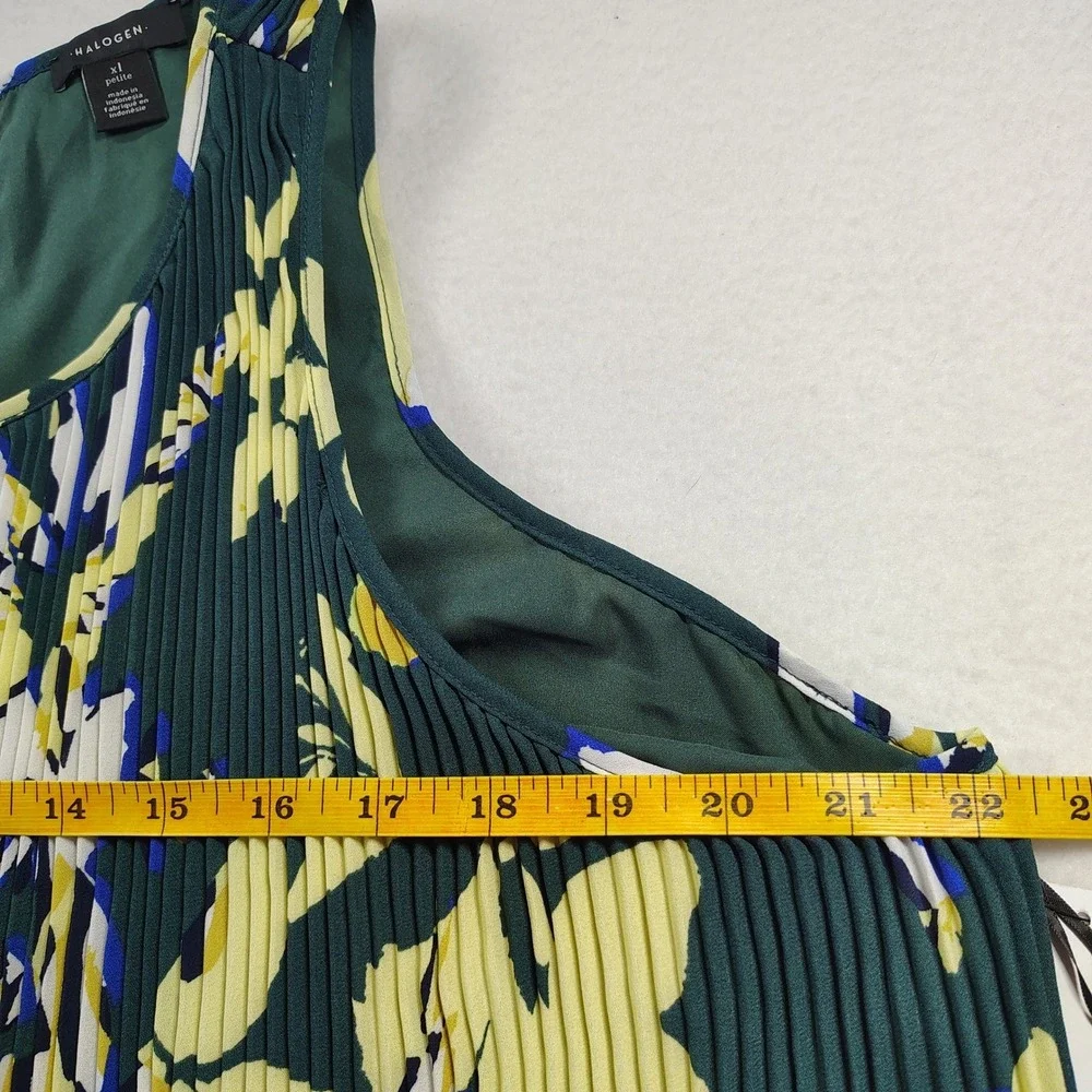 Halogen Green Floral‎ Micro Pleated Sleeveless Midi Dress XL Petite NWT